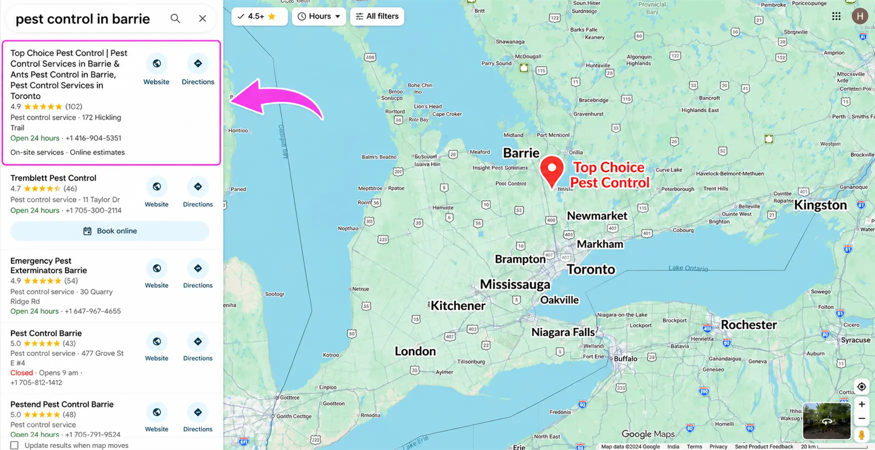 Pest control Barrie map pack